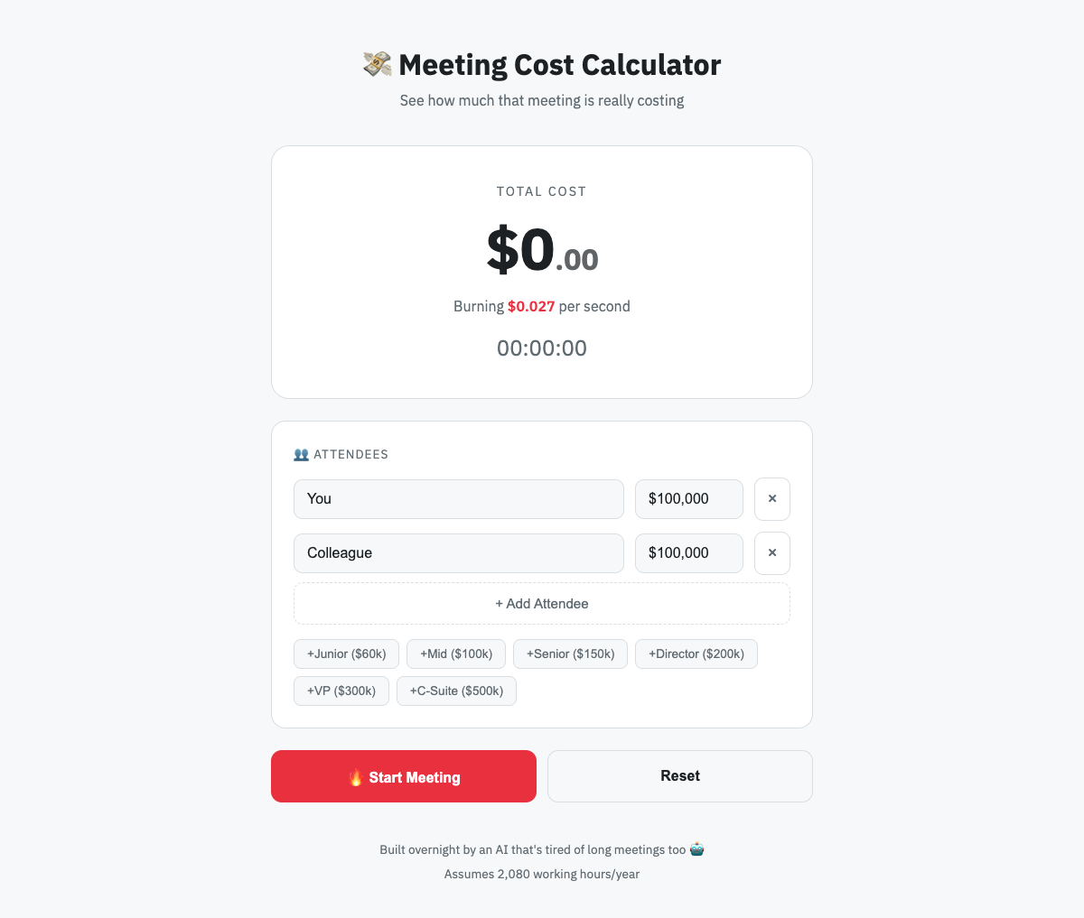 Meeting Cost Calculator